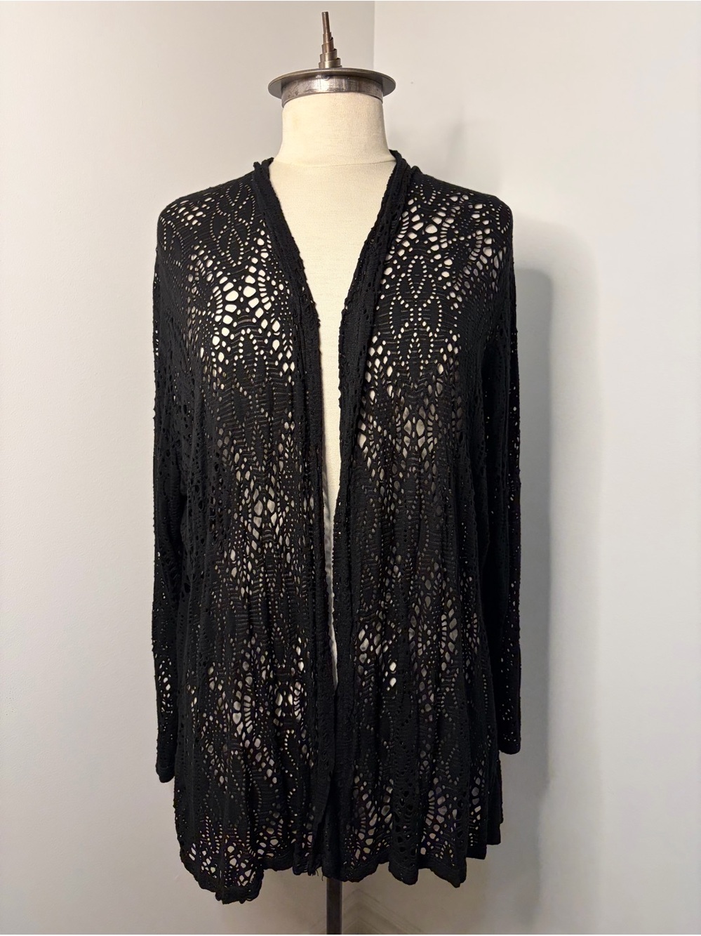 BEYOND CAPRI Black Openwork Knit Cardigan Sweater ONE SIZE